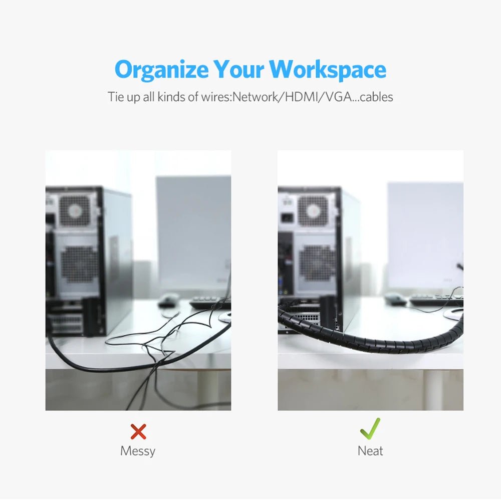 3m 8/10/16mm Cable Cover Protector Wire Desk Organizer Computer Cord Protective Bite Tube Clip Management Tools Spiral Winder - Nexa Supply