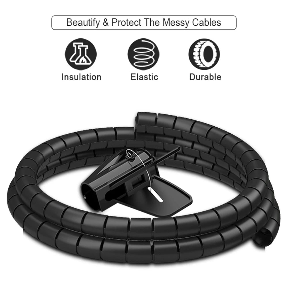 3m 8/10/16mm Cable Cover Protector Wire Desk Organizer Computer Cord Protective Bite Tube Clip Management Tools Spiral Winder - Nexa Supply