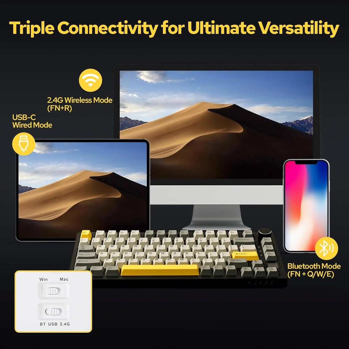 Ajazz AK820/AK820Pro Gaming Mechanical Keyboard Bluetooth 5.1/Wireless/C - Wired Customized Keyboard with Knob Hot Swapping Gasket - Nexa Supply