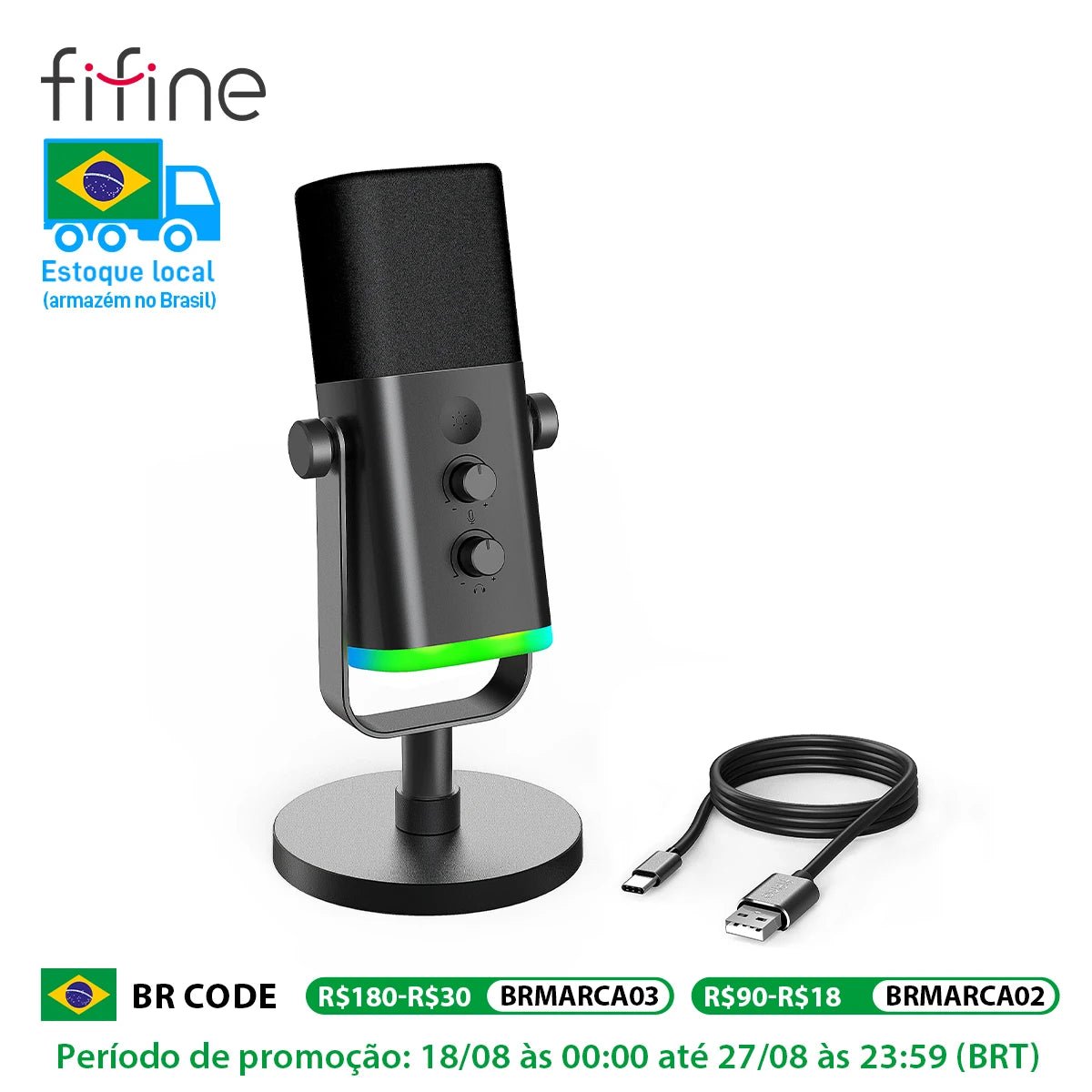 FIFINE USB/XLR Dynamic Microphone with RGB Control/Headphone jack/Mute,MIC for PC Gaming Recording Streaming AmpliGame - AM8 - Nexa Supply