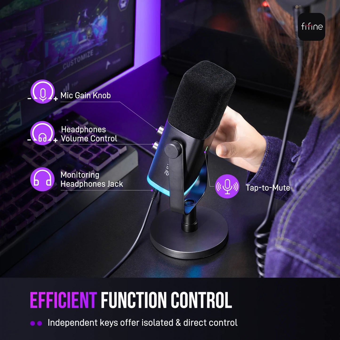 FIFINE USB/XLR Dynamic Microphone with RGB Control/Headphone jack/Mute,MIC for PC Gaming Recording Streaming AmpliGame - AM8 - Nexa Supply