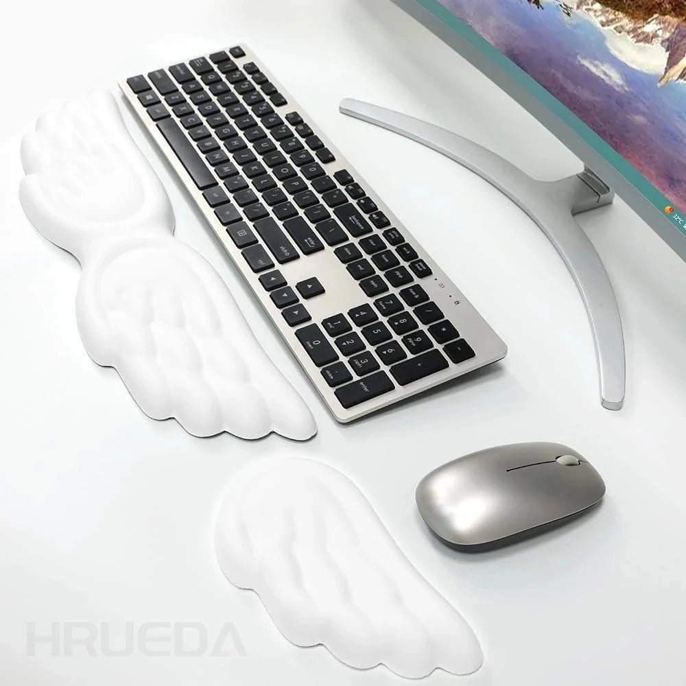 Keyboard Mouse Wrist Rest Angel Wing Memory Foam Mouse Pad Set Wrist Support Ergonomic Non - Slip for Computer Laptop Easy Typing - Nexa Supply
