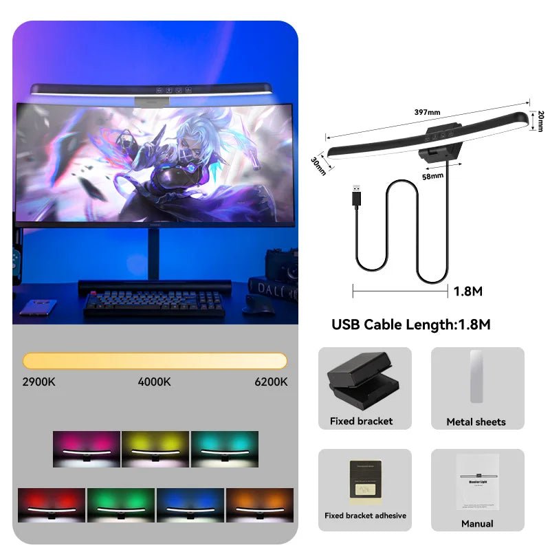 Pc Monitor Computer Desk Lamps For Dimming Led Lamp Magnetic Office Lights Monitor Stepless Hanging Light Bar for Pc Screen RBG - Nexa Supply
