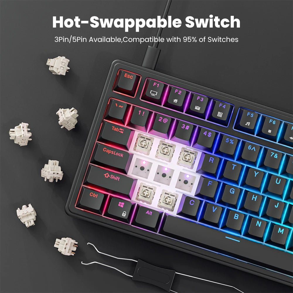 RK Royal Kludge R75 Black Wired Gamer Keyboard Gasket Structure RGB Hot - Swappable 80% Layout Mechanical Keyboard with PBT keycap - Nexa Supply