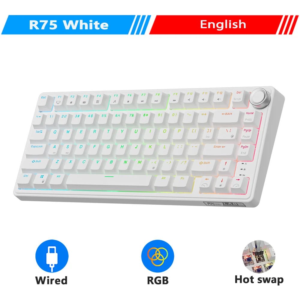 RK Royal Kludge R75 Black Wired Gamer Keyboard Gasket Structure RGB Hot - Swappable 80% Layout Mechanical Keyboard with PBT keycap - Nexa Supply