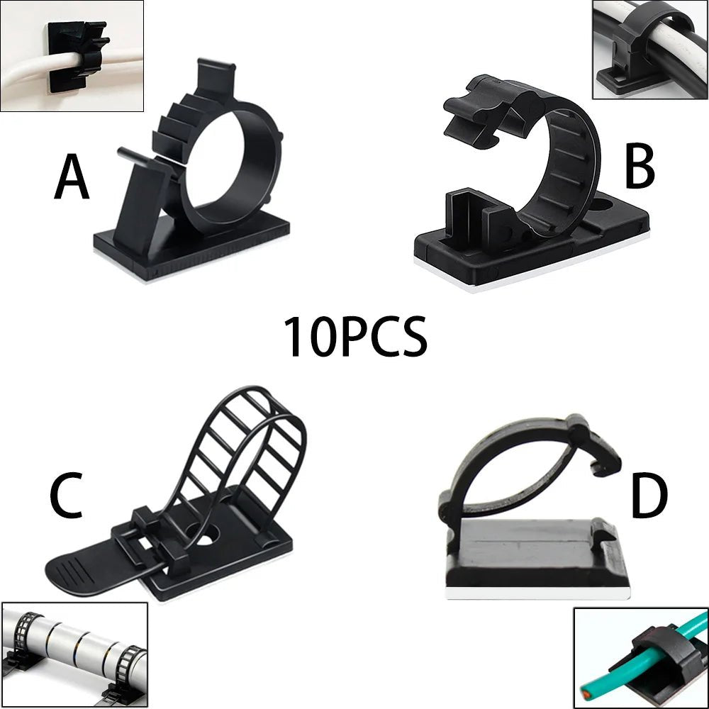 10 Pcs Under Desk Cable Organizer USB Winder Desktop Tidy Clips Management Wire Holder for Mouse Headphone TV Cord Accessories - Nexa Supply