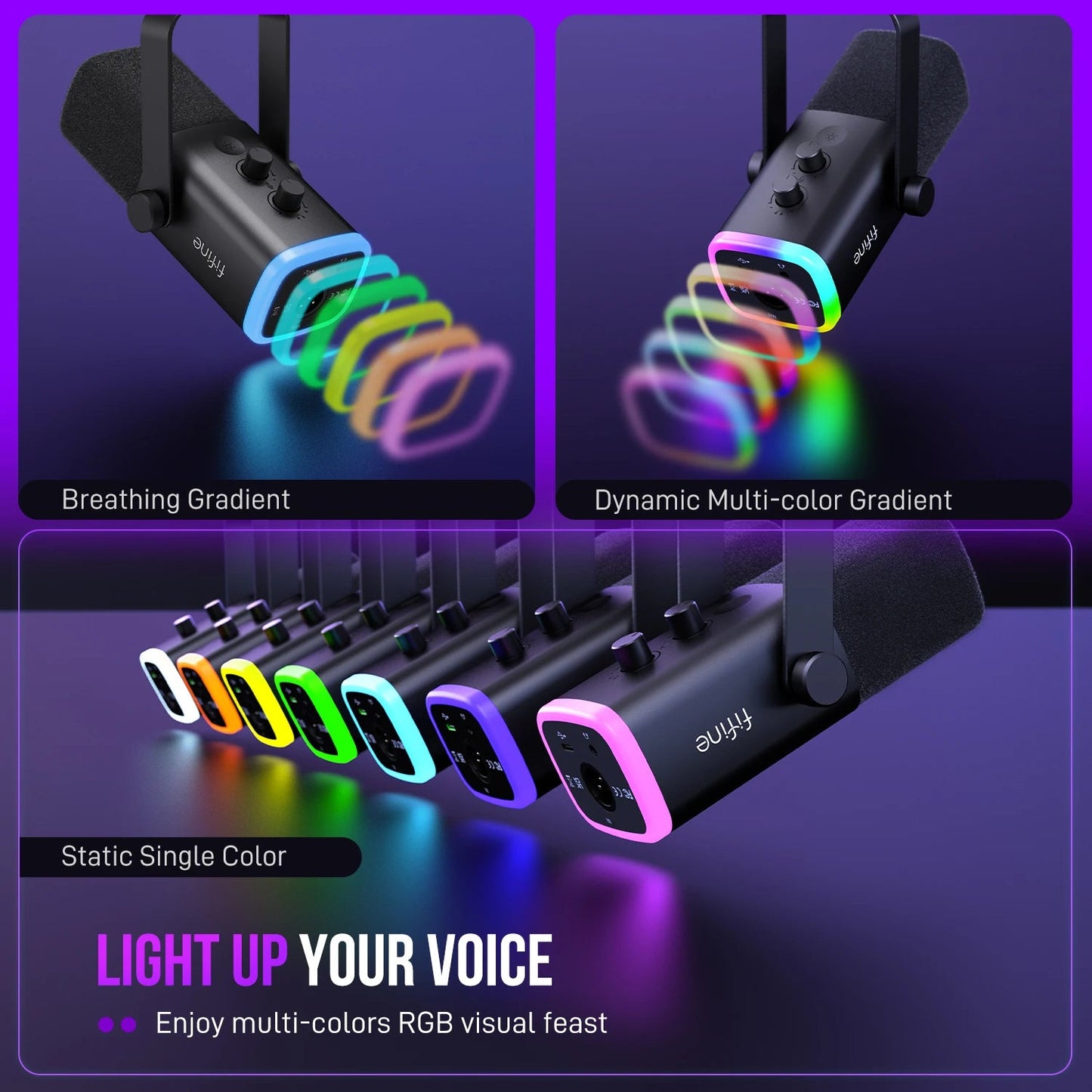 FIFINE USB/XLR Dynamic Microphone with RGB Control/Headphone jack/Mute,MIC for PC Gaming Recording Streaming AmpliGame - AM8 - Nexa Supply