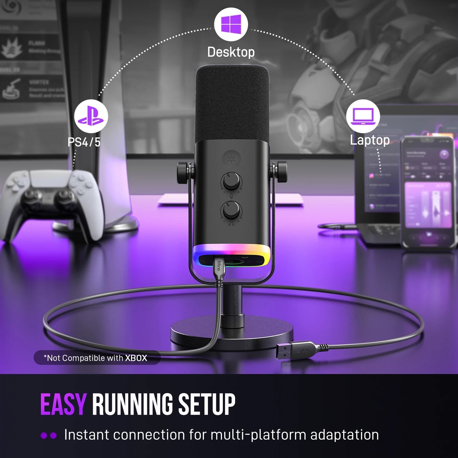 FIFINE USB/XLR Dynamic Microphone with RGB Control/Headphone jack/Mute,MIC for PC Gaming Recording Streaming AmpliGame - AM8 - Nexa Supply