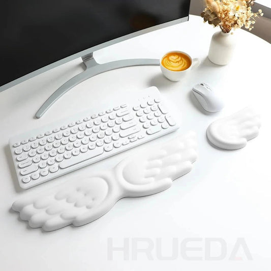 Keyboard Mouse Wrist Rest Angel Wing Memory Foam Mouse Pad Set Wrist Support Ergonomic Non - Slip for Computer Laptop Easy Typing - Nexa Supply
