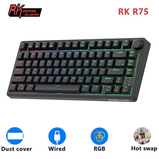 RK Royal Kludge R75 Black Wired Gamer Keyboard Gasket Structure RGB Hot - Swappable 80% Layout Mechanical Keyboard with PBT keycap - Nexa Supply