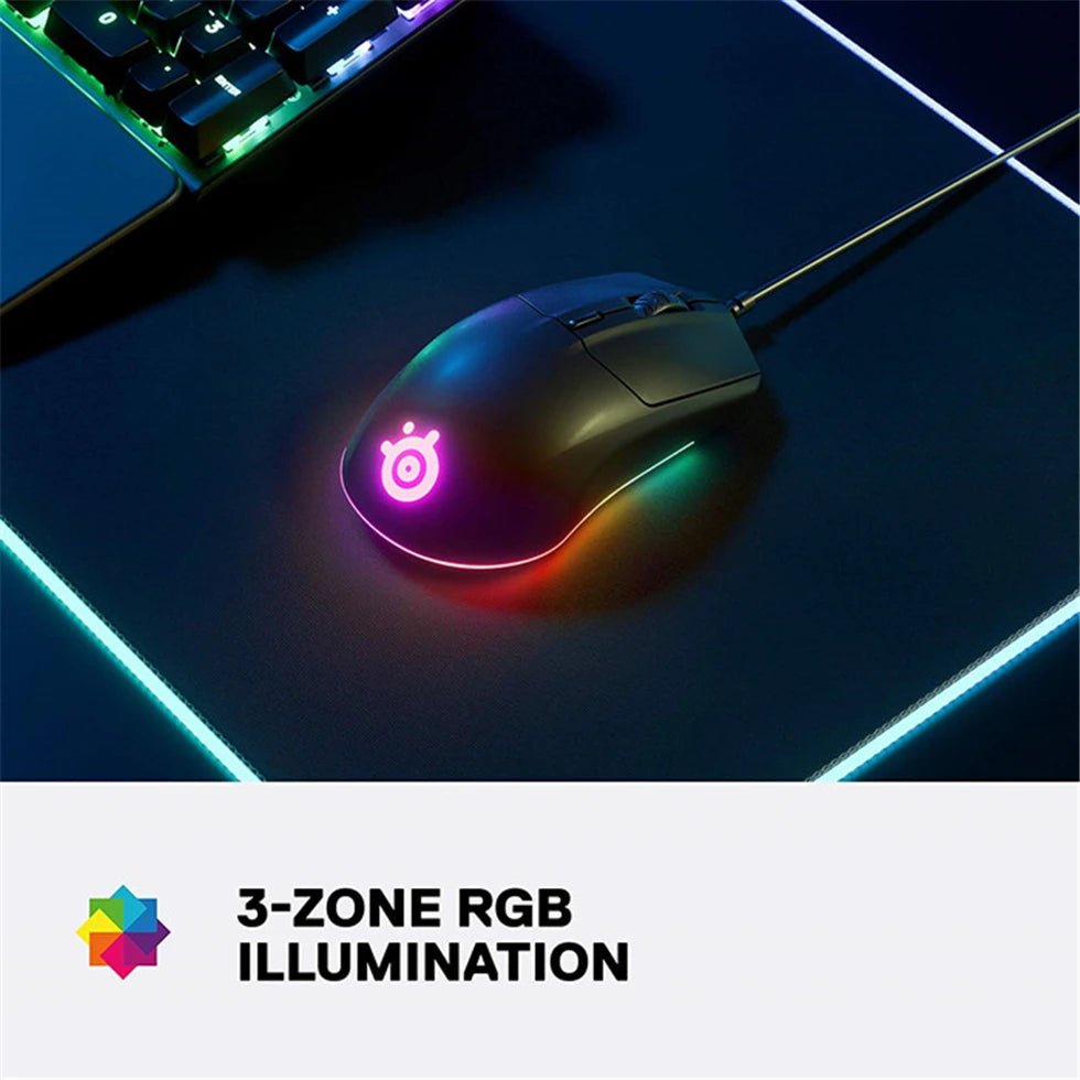 SteelSeries Rival 3 Gaming Mouse - 8,500 CPI TrueMove Core Optical Sensor - 6 Programmable Buttons Brilliant Prism RGB Lighting - Nexa Supply